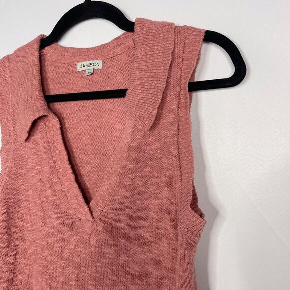Jamison Womens XSmall XS Pink Becca Collar Polo Pullover Top Knit Split V Neck - Picture 3 of 11